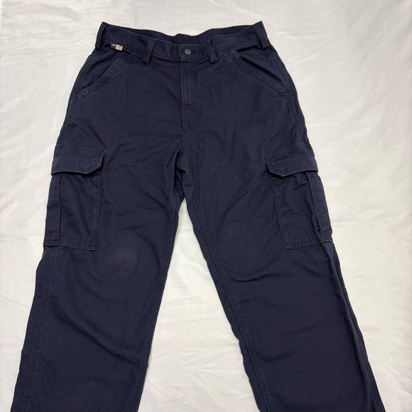 Carhartt Men’s FR Flame Resistant Work Pants 34X30 Blue Cargo Utility Trousers - Picture 2 of 11